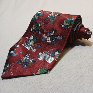 Mickey Unlimited Disney Necktie Burgundy With Mickey Mini And Pete The Cat